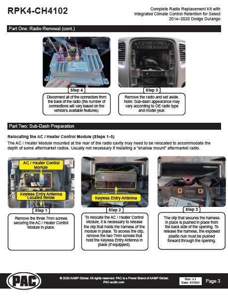 Pac-Audio RPK4-CH4102 Radio Replacement Kit with Climate Controls for Select 2014-2020 Dodge Durango