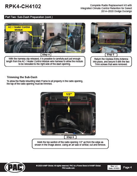 Pac-Audio RPK4-CH4102 Radio Replacement Kit with Climate Controls for Select 2014-2020 Dodge Durango