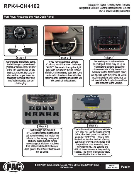 Pac-Audio RPK4-CH4102 Radio Replacement Kit with Climate Controls for Select 2014-2020 Dodge Durango