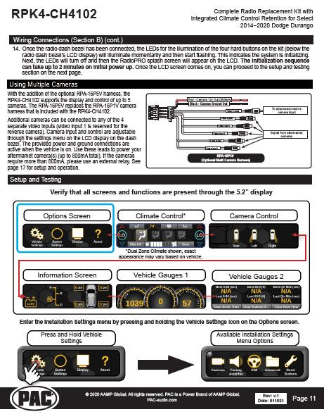 Pac-Audio RPK4-CH4102 Radio Replacement Kit with Climate Controls for Select 2014-2020 Dodge Durango