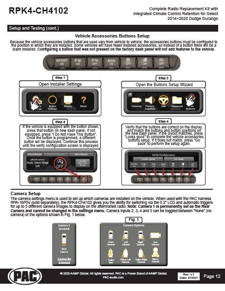Pac-Audio RPK4-CH4102 Radio Replacement Kit with Climate Controls for Select 2014-2020 Dodge Durango