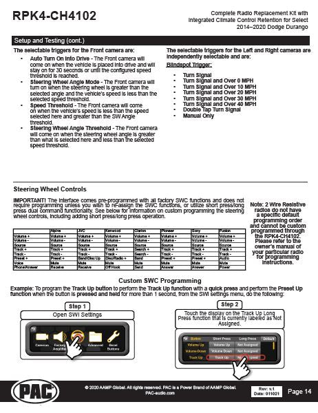 Pac-Audio RPK4-CH4102 Radio Replacement Kit with Climate Controls for Select 2014-2020 Dodge Durango