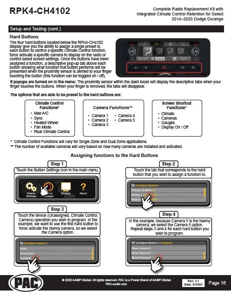 Pac-Audio RPK4-CH4102 Radio Replacement Kit with Climate Controls for Select 2014-2020 Dodge Durango