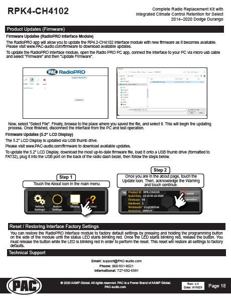 Pac-Audio RPK4-CH4102 Radio Replacement Kit with Climate Controls for Select 2014-2020 Dodge Durango