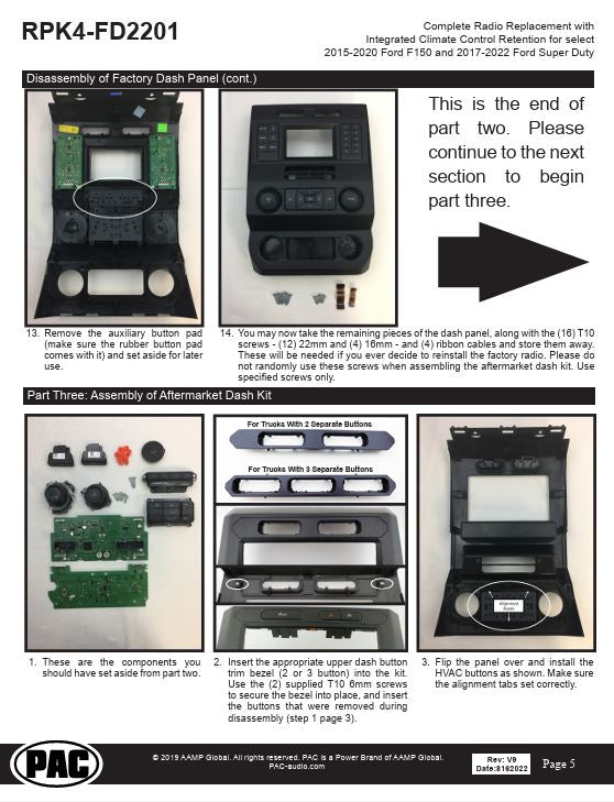 Pac-Audio RPK4-FD2201 Radio Replacement Kit with Climate Controls for Select 2015-2020 Ford F-150, F-250, F-350, F-450 or F-550 Pickup Trucks