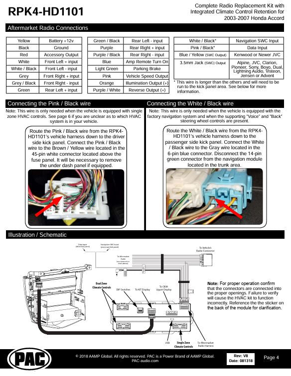 Pac-Audio RPK4-HD1101 Radio Replacement Kit with Climate Controls for Select 2003-2007 Honda Accord Vehicles