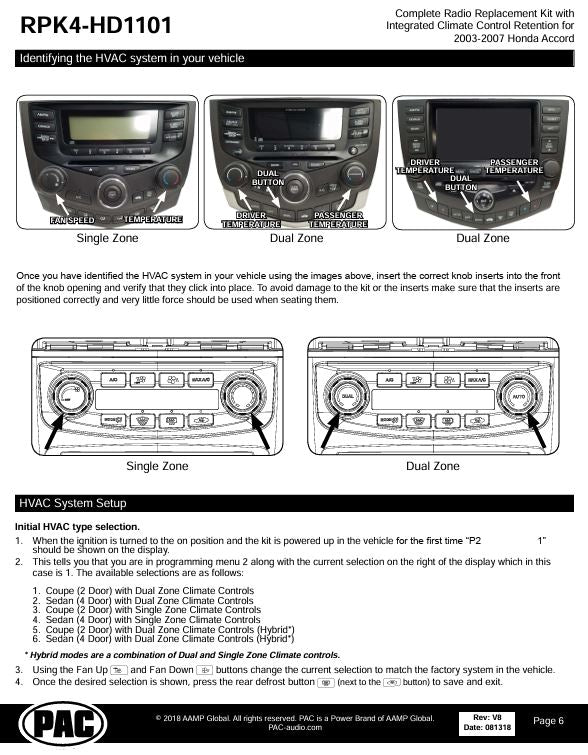Pac-Audio RPK4-HD1101 Radio Replacement Kit with Climate Controls for Select 2003-2007 Honda Accord Vehicles