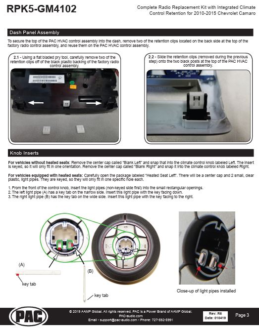 Pac-Audio RPK5-GM4102 Radio Replacement Kit with Climate Controls for Select 2010-2015 Chevrolet Camaro Vehicles