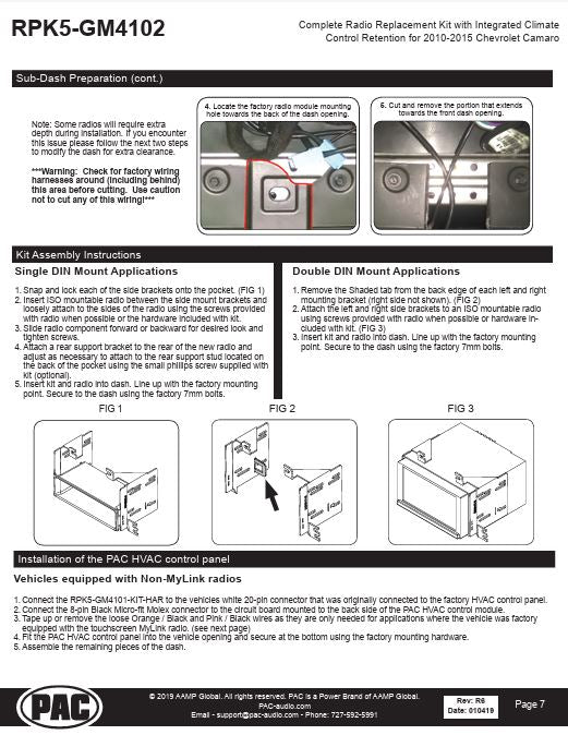 Pac-Audio RPK5-GM4102 Radio Replacement Kit with Climate Controls for Select 2010-2015 Chevrolet Camaro Vehicles