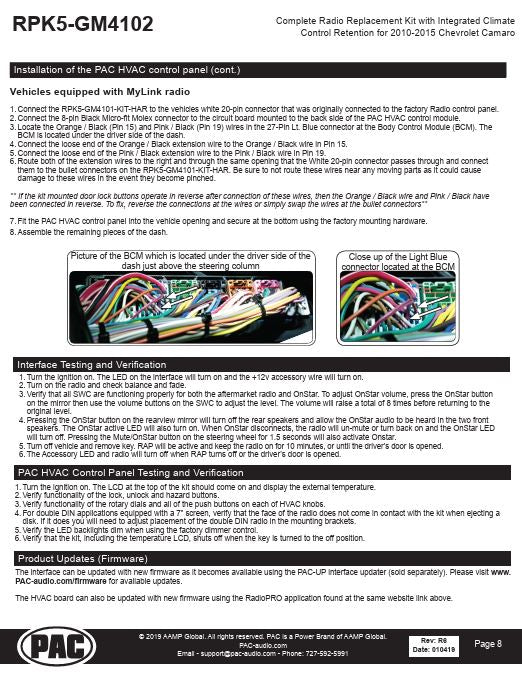 Pac-Audio RPK5-GM4102 Radio Replacement Kit with Climate Controls for Select 2010-2015 Chevrolet Camaro Vehicles