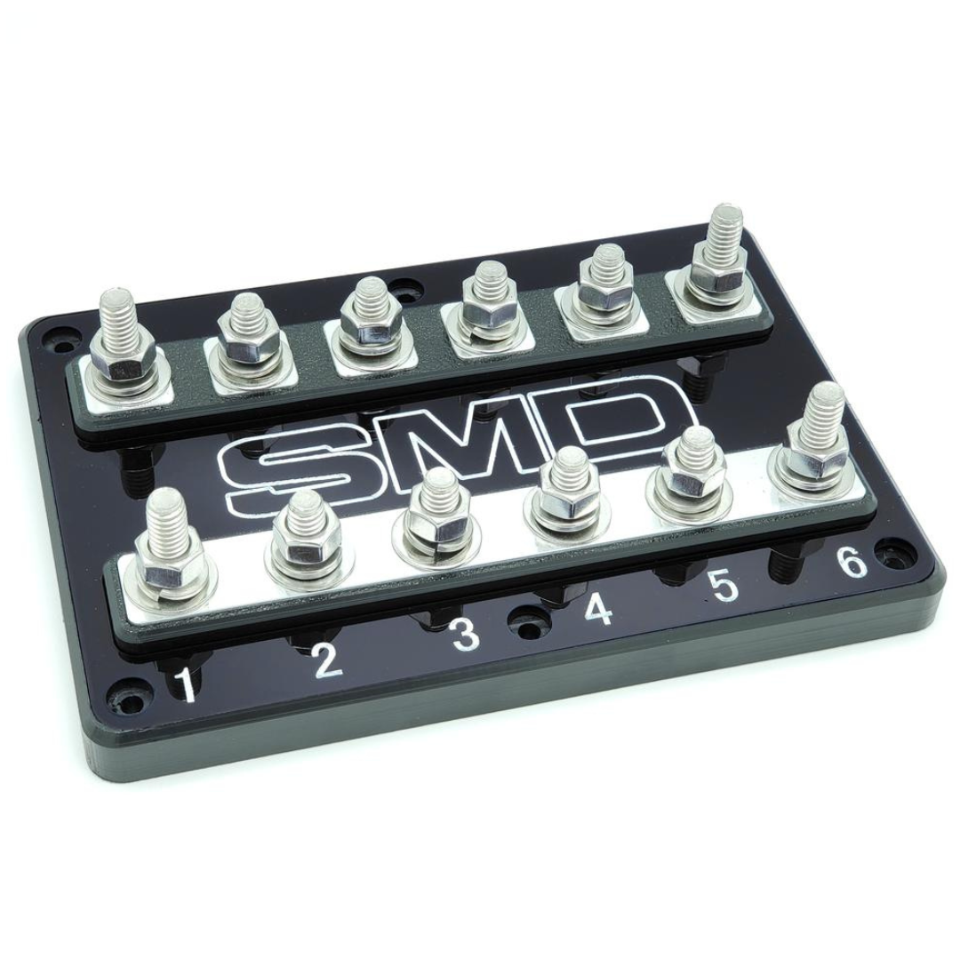 SMD Six 6 Slot ANL Fuse Block with Polished Aluminum Hardware and Clear Acrylic Cover - Made In the USA