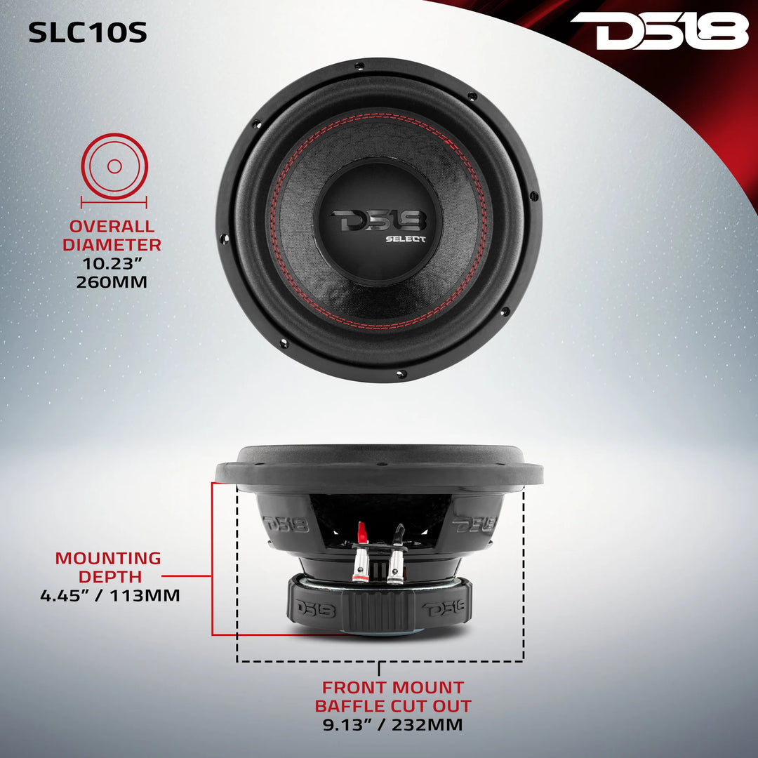 Subwoofer DS18 SLC-10S de 10" con bobina móvil de aluminio de 2" - 220 vatios Rms 4 ohmios SVC