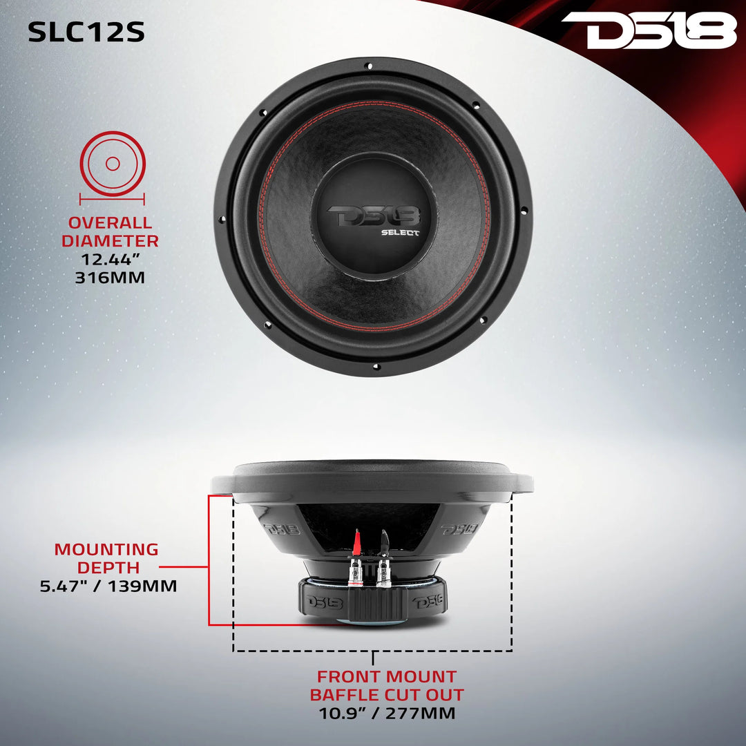 Subwoofer DS18 SLC-12S de 12" con bobina móvil de aluminio de 2" - 250 vatios Rms 4 ohmios SVC