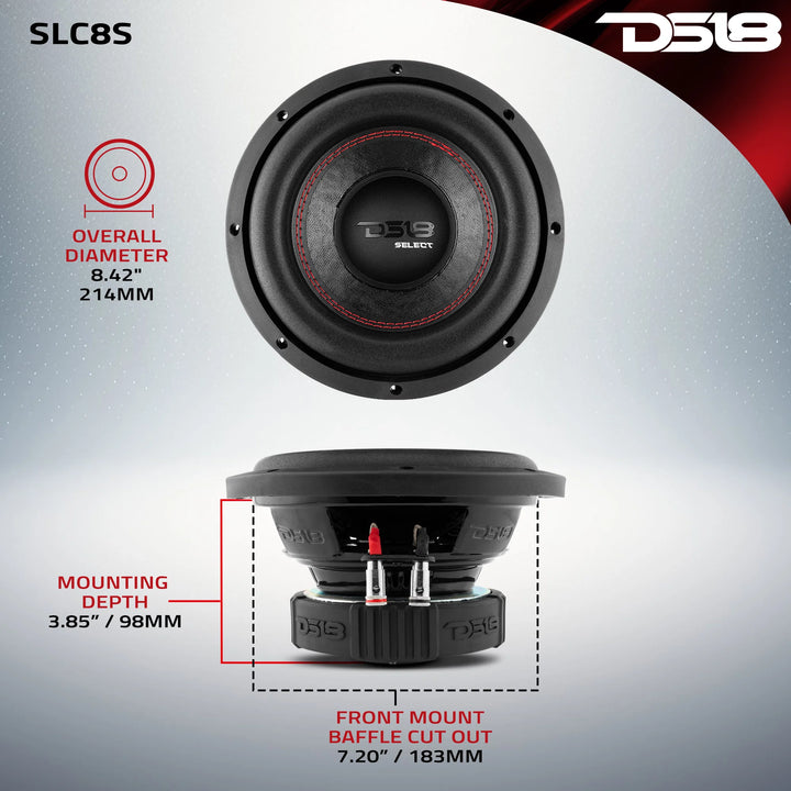 Subwoofer DS18 SLC-8S de 8" con bobina móvil de aluminio de 2" - 200 vatios Rms 4 ohmios SVC