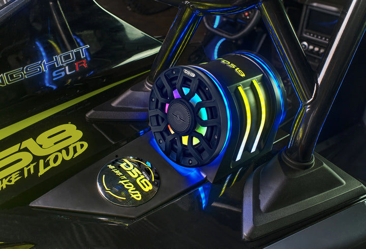 2015-up Polaris Slingshot - DS18 Headrest Pods with Digital LED Lights - Loaded with 4x 6.5" NXL-IQ6/BK Speakers