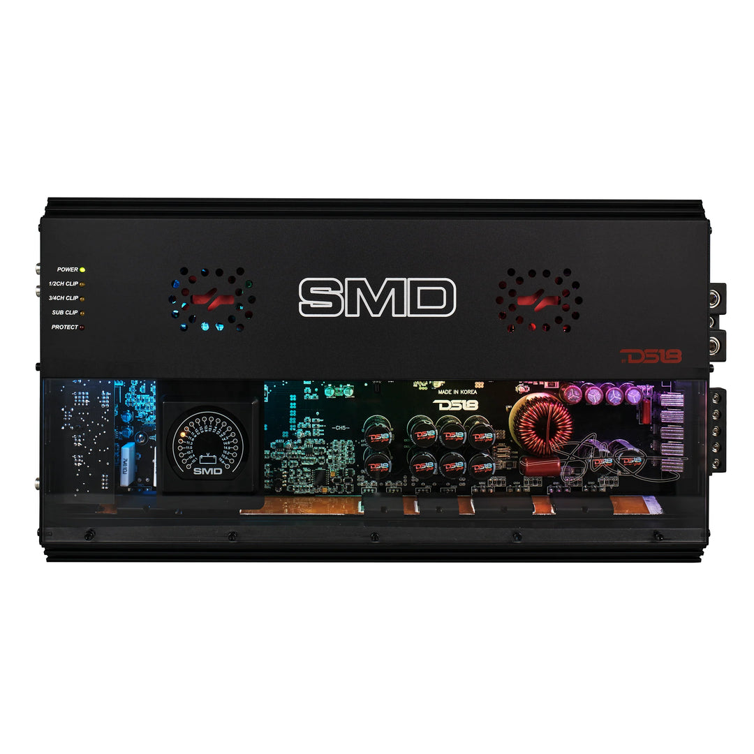 SMD 2800.5 5-Channel Amplifier with VM-1 Voltmeter and Digital LED Lights - 4 x 250 Watts Rms @ 2-ohm + 1 x 1800 Watts  Rms @ 1-ohm