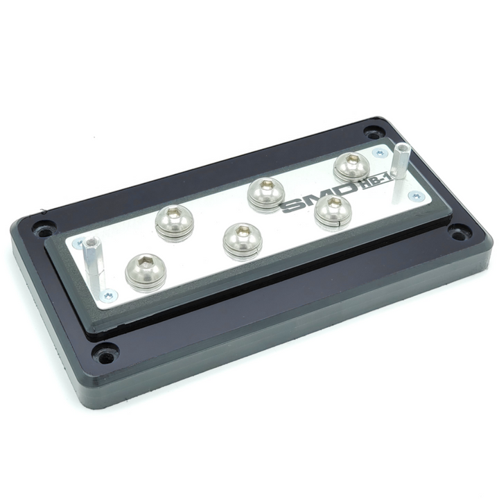 SMD Half 6 Spot Distribution Block with Polished Aluminum Bus Bar and Clear Acrylic Cover - Made in the USA