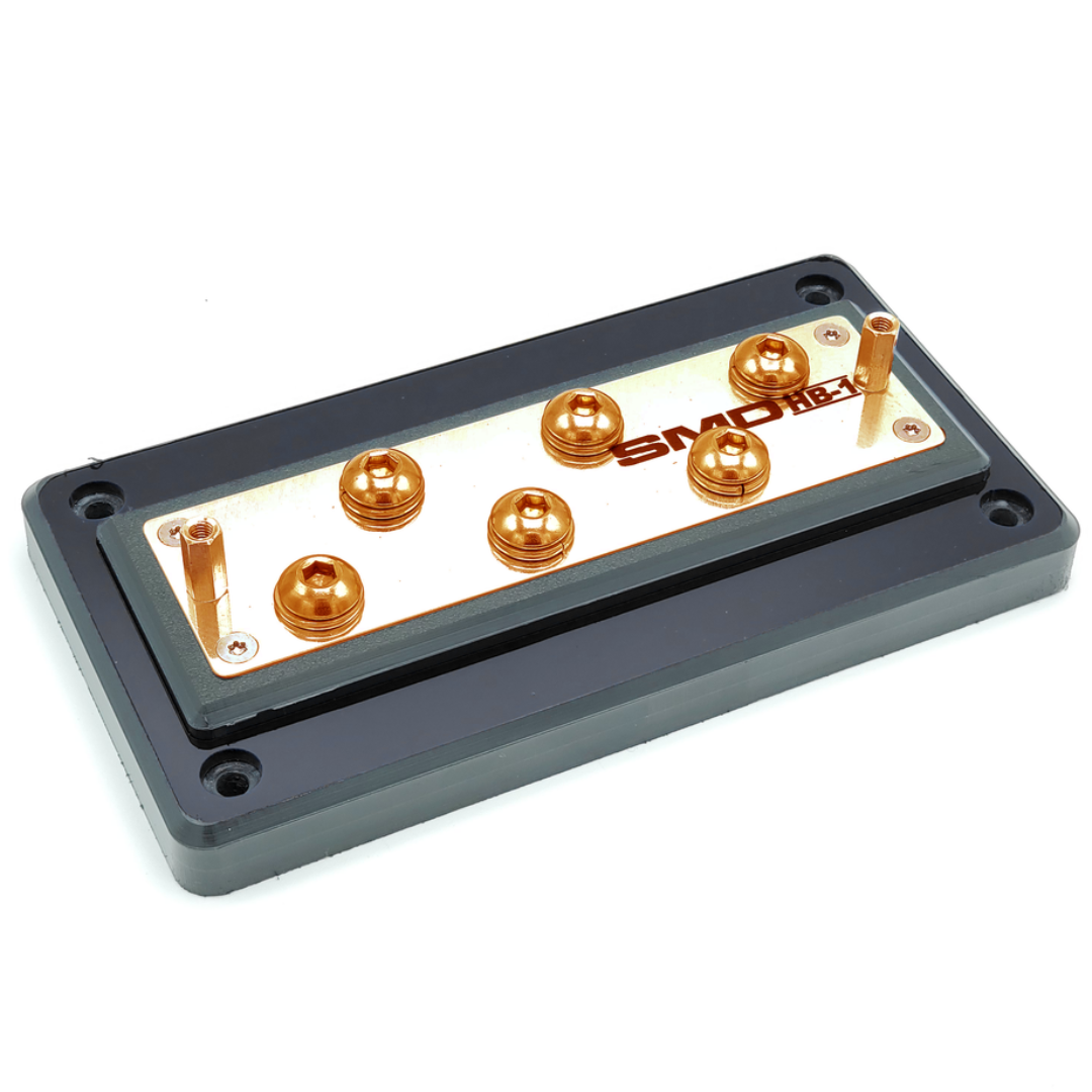 SMD Half 6 Spot Distribution Block with 100% Oxygen-free Copper Bus Bar and Clear Acrylic Cover - Made in the USA