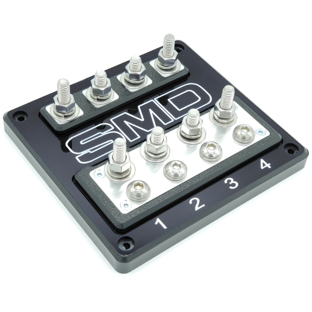 SMD Quad XL 2 Slot ANL Fuse Block with Polished Aluminum Hardware and Clear Acrylic Cover - Made In the USA
