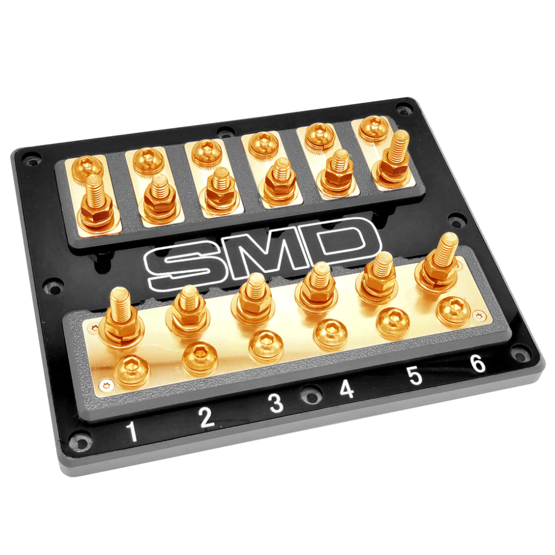 Bloque de fusibles ANL SMD Six XL2 de 6 ranuras con hardware de cobre 100 % libre de oxígeno y cubierta acrílica transparente, fabricado en EE. UU.