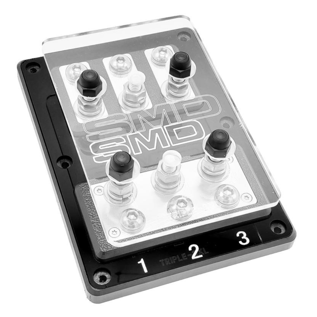 SMD Triple XL2 3 Slot ANL Fuse Block with Stainless Steel / Aluminum Hardware and Clear Acrylic Cover - Made In the USA