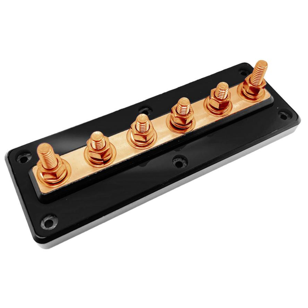 SMD UB-6 6 Spot Distribution Block with Oxygen-free Copper Hardware and Clear Acrylic Cover - Made in the USA