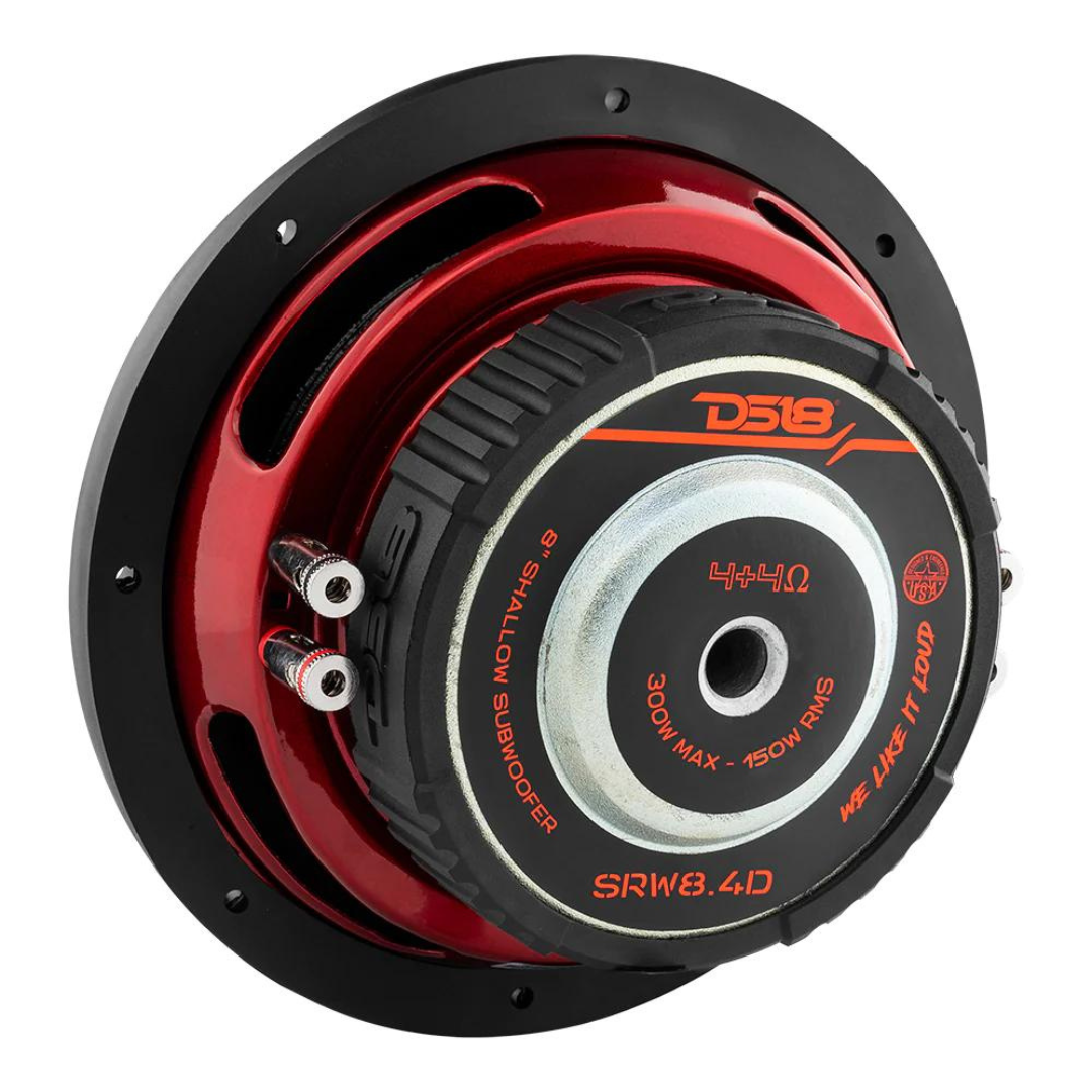 DS18 SRW8.4D Shallow Mount 8" Subwoofer with 1.5" Aluminum Voice Coil - 150 Watts Rms 4-ohm DVC