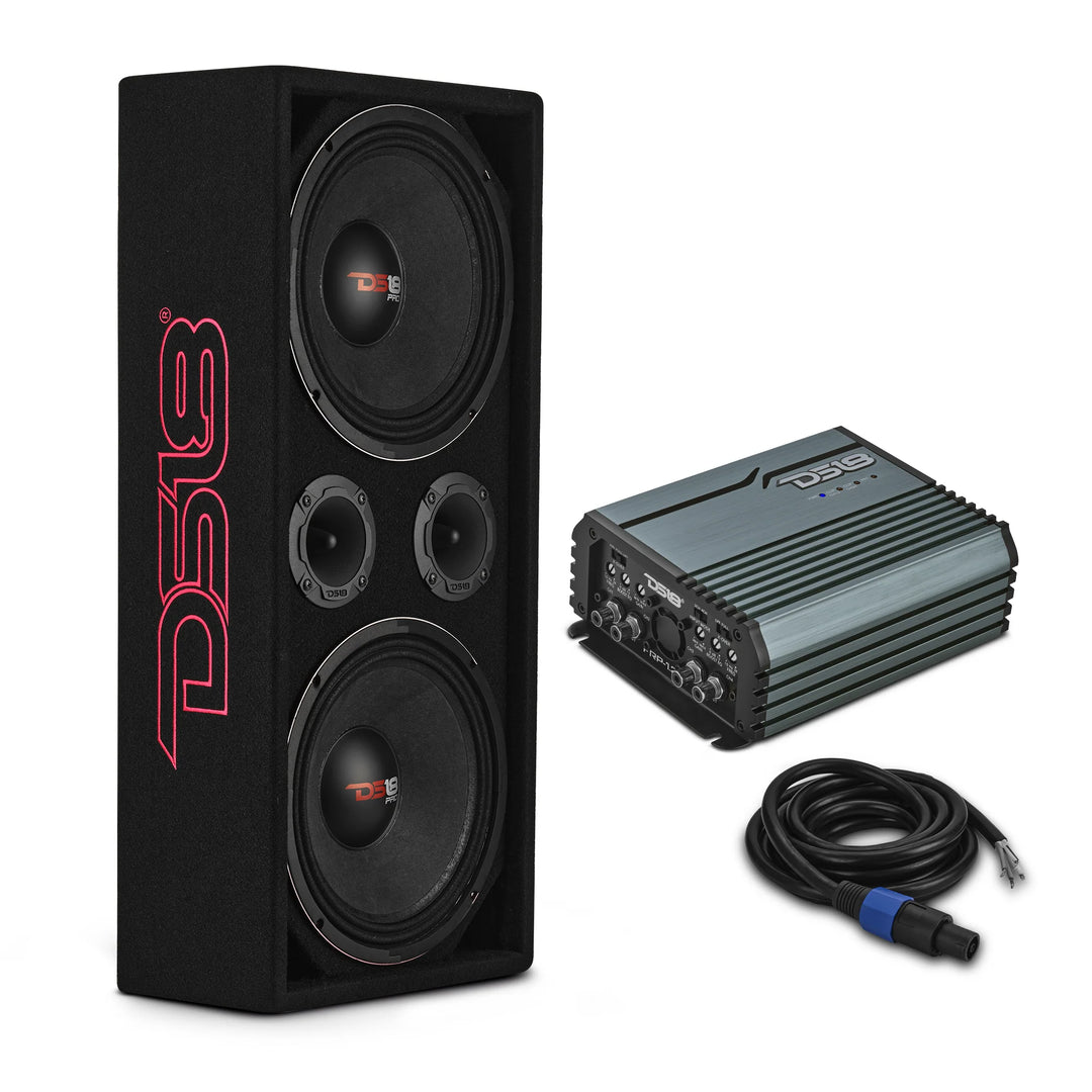 DS18 Loaded Voceteo Enclosure with Dual 10" Speakers, Dual 3.78" Tweeters, Amplifier & Speakon Cable