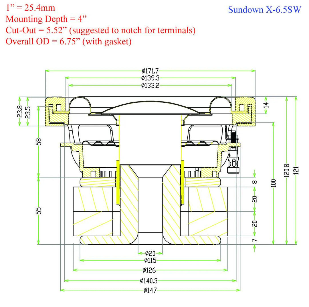 Sundown Audio X-Series v.2 6.5" Subwoofer - 400 Watts Rms Single 4-ohm Voice Coil