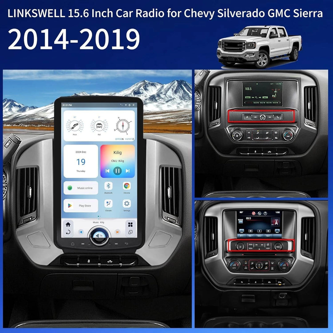 Linkswell T-Style XL Radio with 15.6" Touchscreen - Fits 2014-2018 Chevy Silverado / GMC Sierra