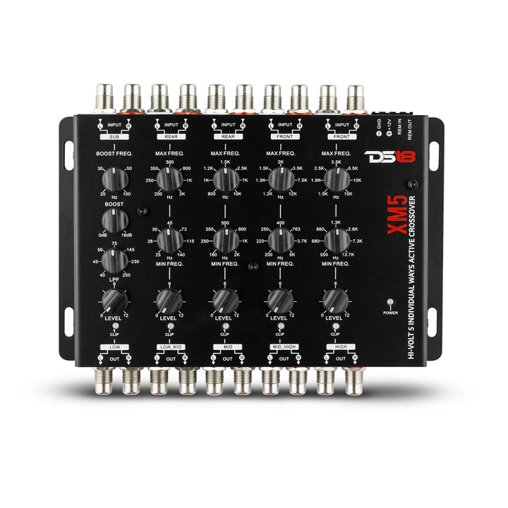DS18 XM5 5-Way Active Crossover with Clip Indicators - 10x Rca Inputs & 10x Rca Outputs