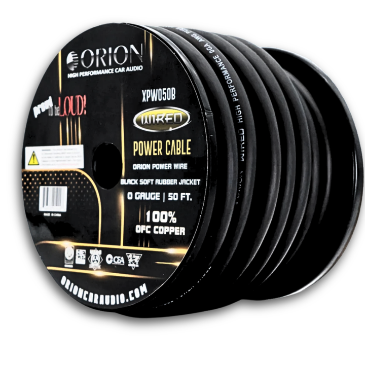 Orion Black 1/0 Gauge OFC Copper Power or Ground Wire - 50 Foot Roll