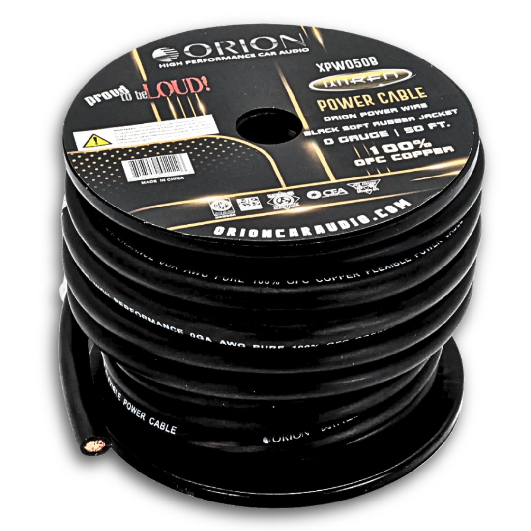 Orion Black 1/0 Gauge OFC Copper Power or Ground Wire - 50 Foot Roll