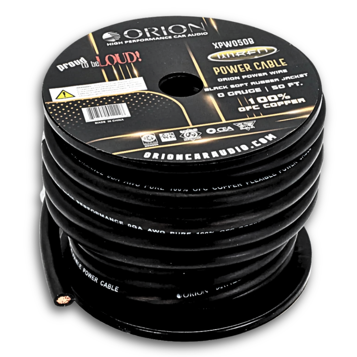Orion Black 1/0 Gauge OFC Copper Power or Ground Wire - 50 Foot Roll