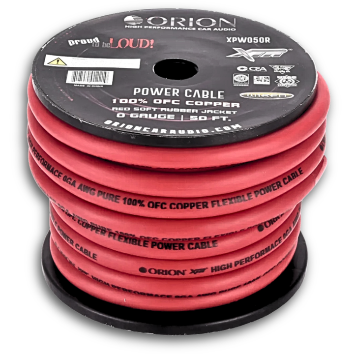 Orion Red 1/0 Gauge OFC Copper Power or Ground Wire - 50 Foot Roll