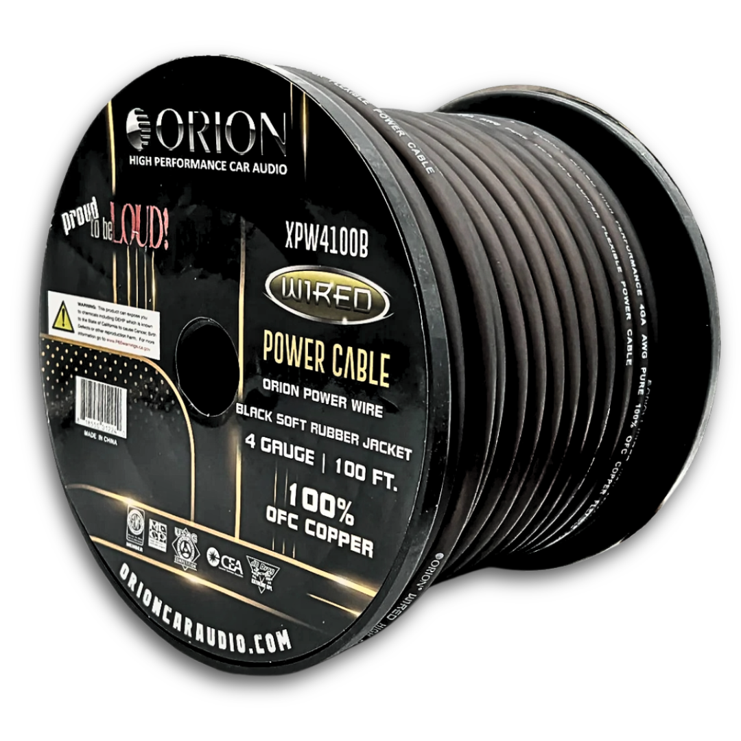 Orion Black 4 Gauge OFC Copper Power or Ground Wire - 100 Foot Roll