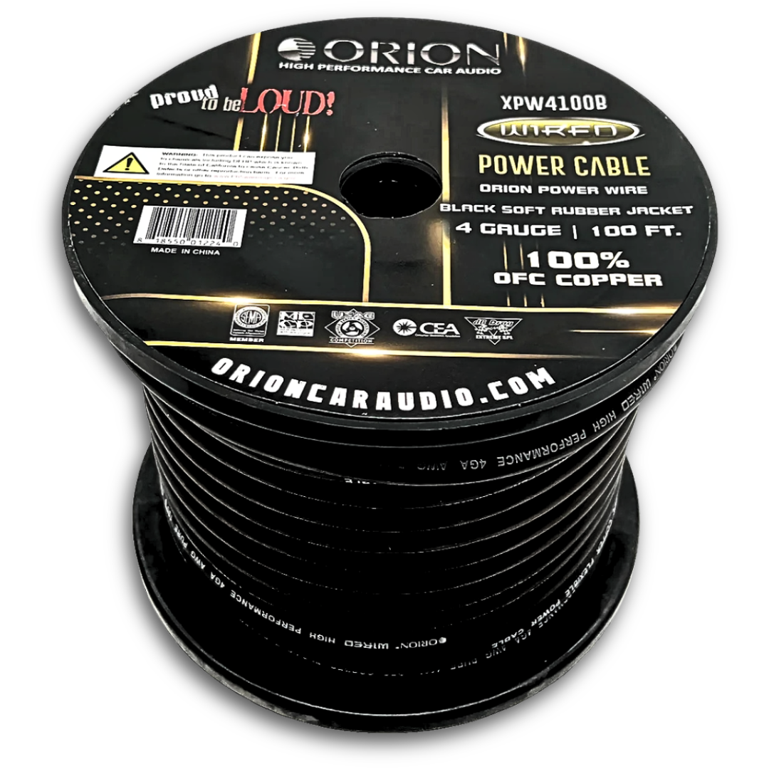 Orion Black 4 Gauge OFC Copper Power or Ground Wire - 100 Foot Roll