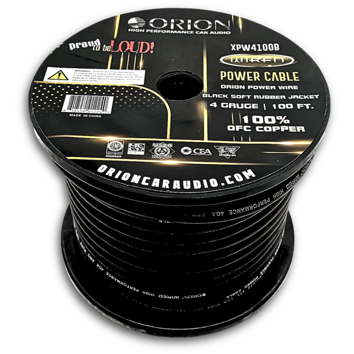 Orion Black 4 Gauge OFC Copper Power or Ground Wire - 100 Foot Roll