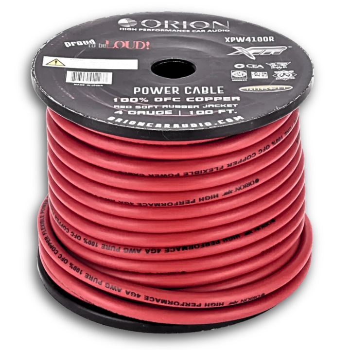 Orion Red 4 Gauge OFC Copper Power or Ground Wire - 100 Foot Roll