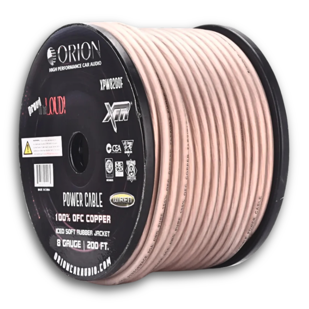 Orion Clear 8 Gauge OFC Copper Power or Ground Wire - 200 Foot Roll