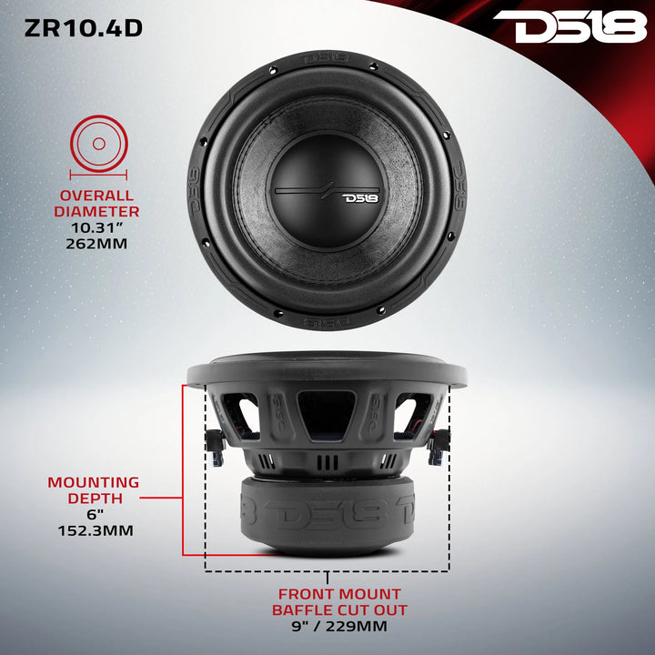DS18 ZR10.4D 10" Subwoofer - 700 Watts Rms 4-ohm DVC