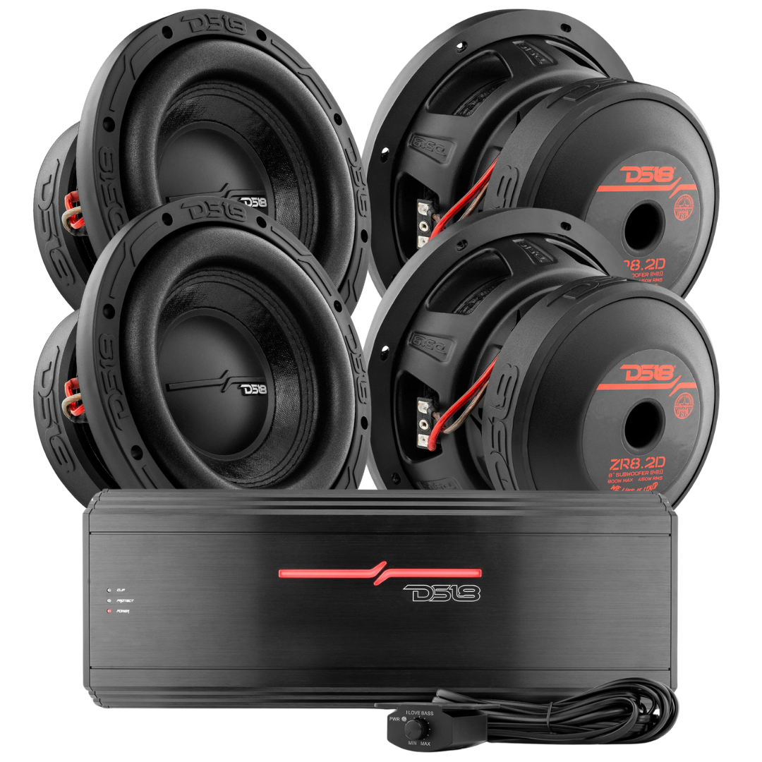 DS18 Bundle - 4x ZR8.2D 8" Subwoofers with ZR2000.1D Monoblock Amplifier