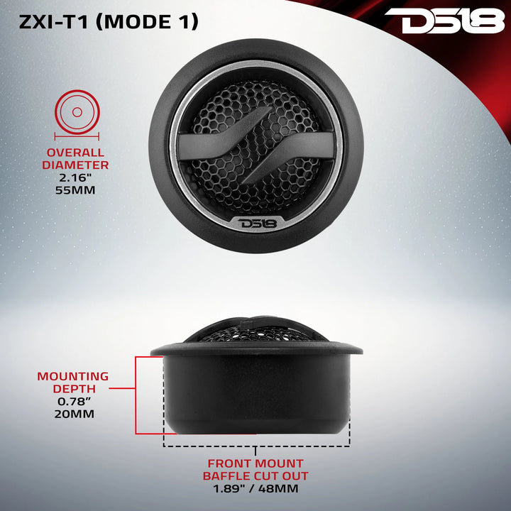 Tweeters de cúpula PEI de neodimio DS18 ZXI-T1 de 1,7" con bobina móvil de aluminio de 1" - 50 vatios Rms 4 ohmios
