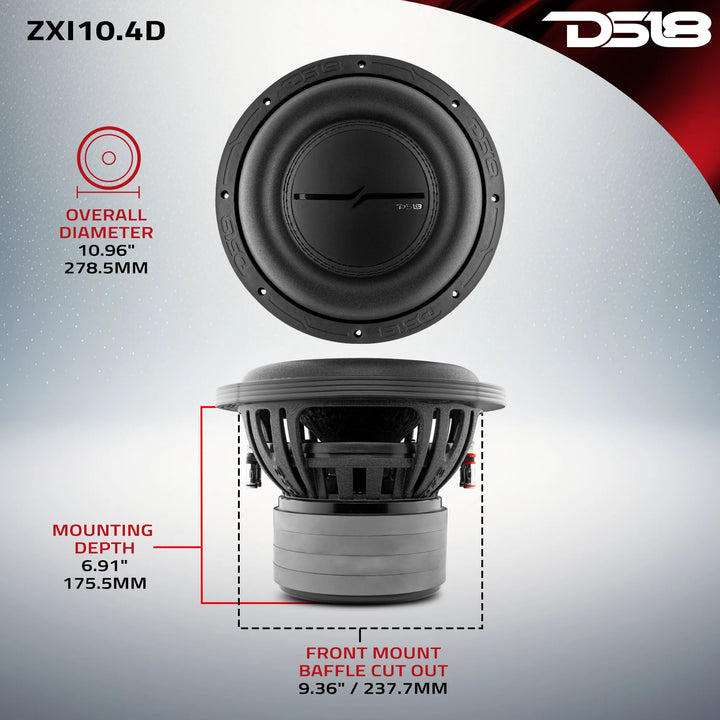DS18 ZXI10.4D 10" Subwoofer - 800 Watts Rms 4-ohm DVC