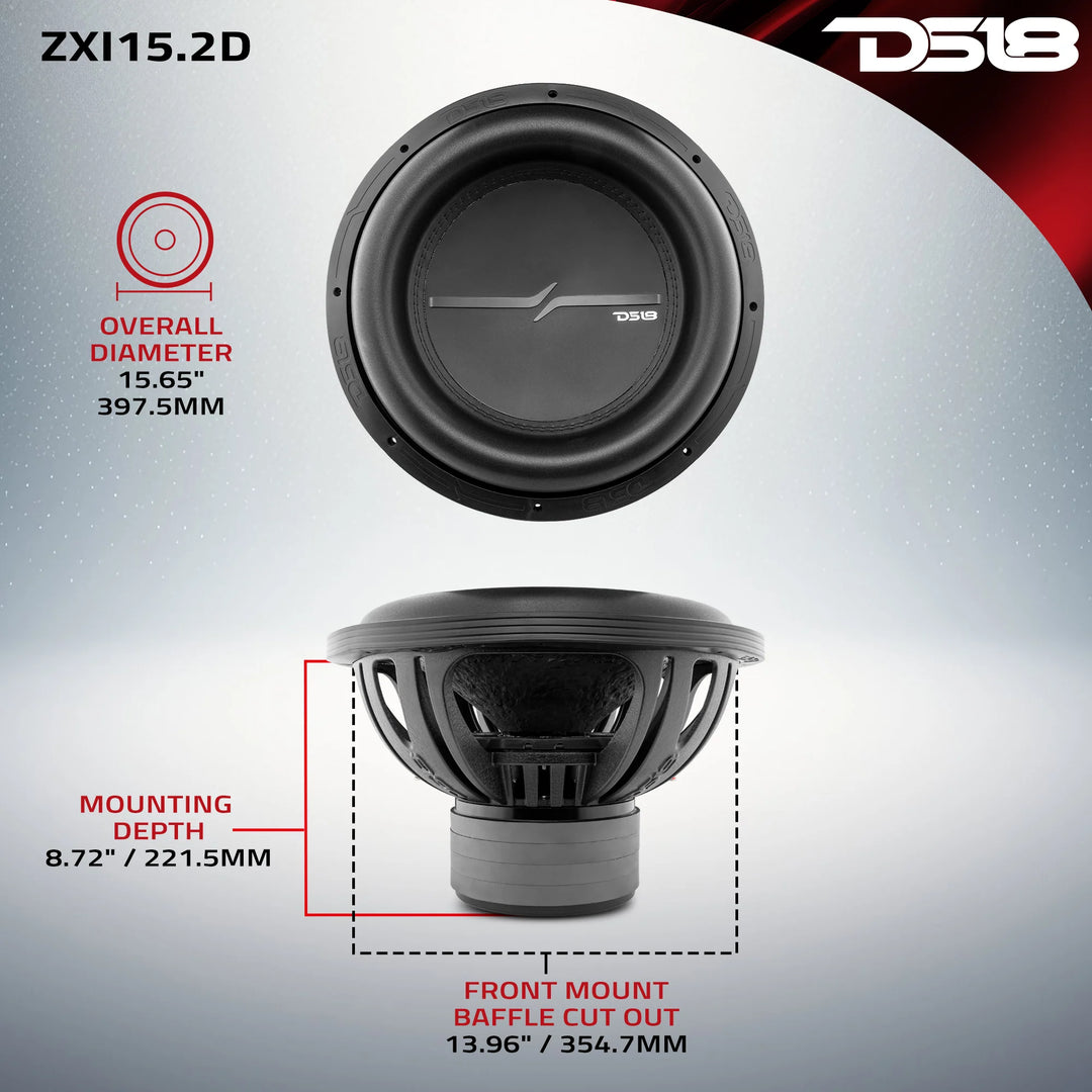 DS18 ZXI15.2D 15" Subwoofer - 1000 Watts Rms 2-ohm DVC