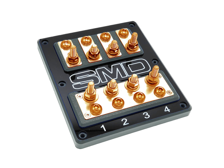 Bloque de fusibles ANL SMD Quad XL2 de 4 ranuras con hardware de cobre 100 % libre de oxígeno y cubierta acrílica transparente, fabricado en EE. UU.