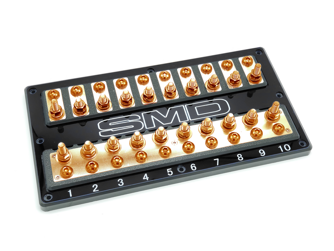 Bloque de fusibles ANL SMD Deca XL2 de 10 ranuras con hardware de cobre 100 % libre de oxígeno y cubierta acrílica transparente, fabricado en EE. UU.