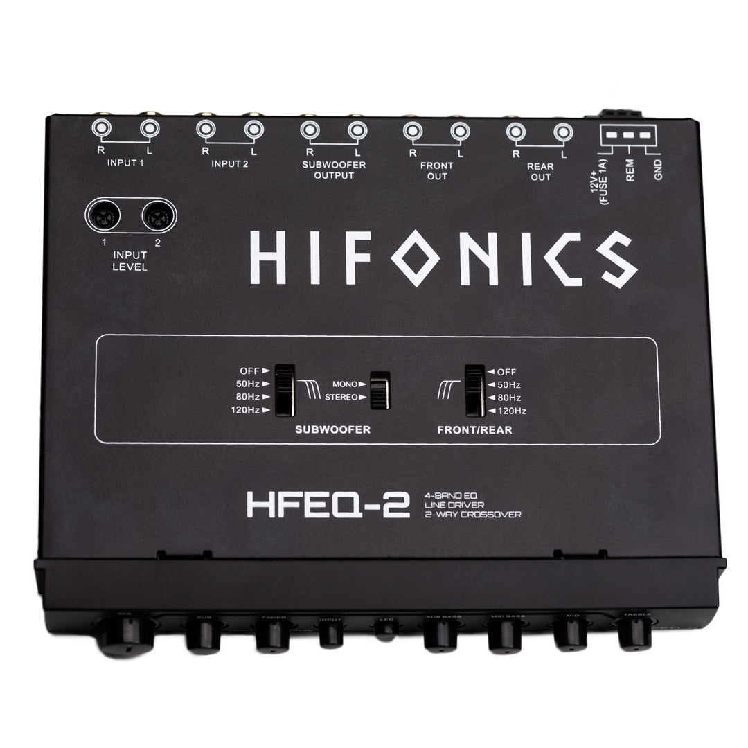 Hifonics HFEQ-2 1/2 Din 4-Band Graphic Equalizer with Front, Rear and Active Crossover