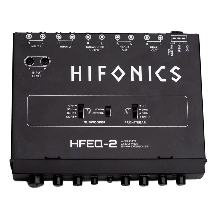 Hifonics HFEQ-2 1/2 Din 4-Band Graphic Equalizer with Front, Rear and Active Crossover