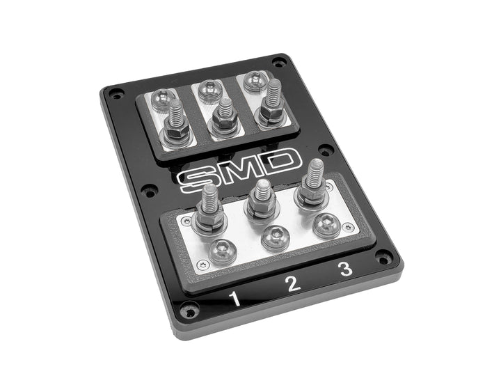 Bloque de fusibles ANL SMD Triple XL2 de 3 ranuras con herrajes de acero inoxidable/aluminio y cubierta acrílica transparente, fabricado en EE. UU.